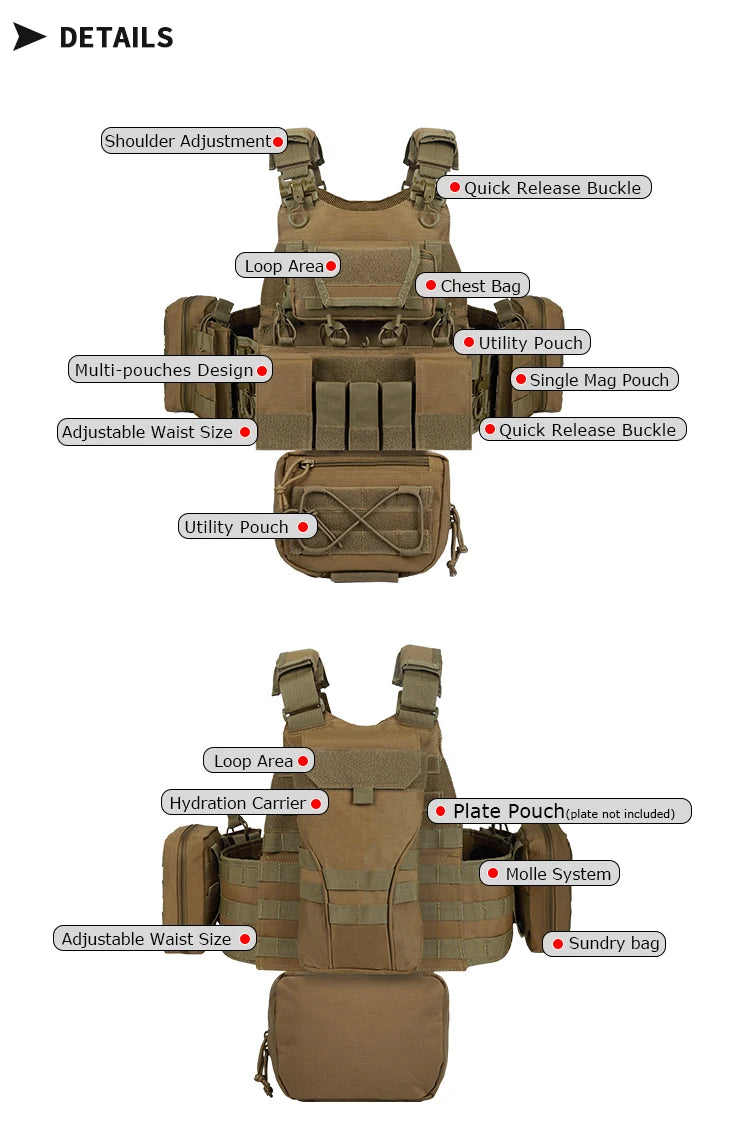 YAKEDA Tactical Plate Carrier for Men1000D Nylon Quick Release Laser-Cutting Modular Lightweight Vest