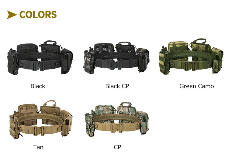 YAKEDA Molle Battle Belt Molle Combat Belt Tactical Combat Airsoft Heavy Duty Belt with Pouches 8-in-1
