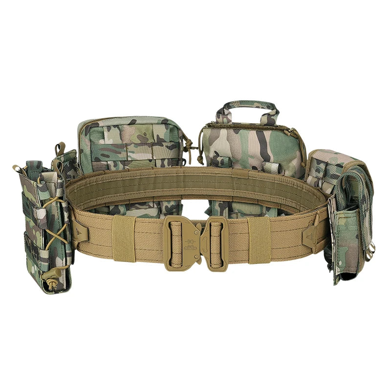 YAKEDA Molle Battle Belt Molle Combat Belt Tactical Combat Airsoft Heavy Duty Belt with Pouches 8-in-1