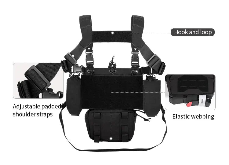 YAKEDA Tactical Chest Mini Rig Vest with Magazine Pouch Adjustable Detachable Laser-cutting Molle Modular Chest Vest
