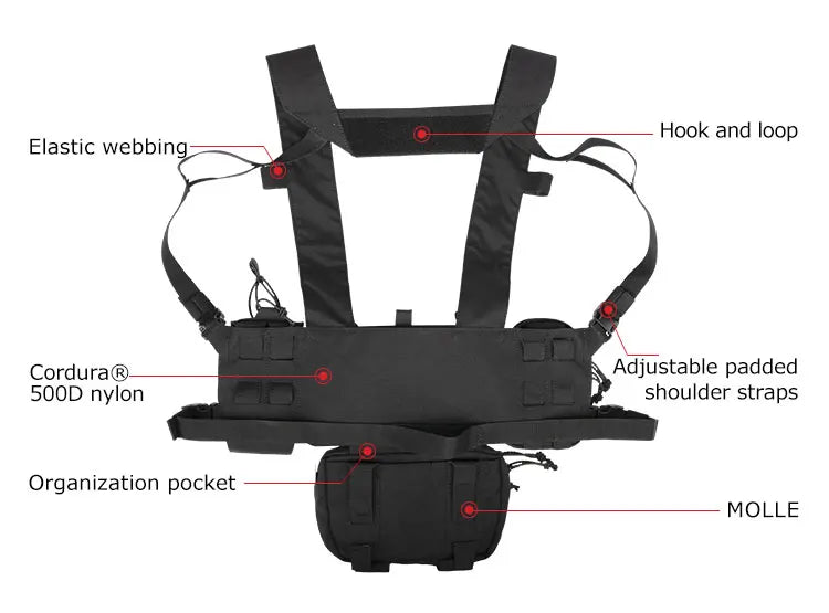 YAKEDA Tactical Chest Rig with 5.56/7.62 Magazine Pouch Holder, Pistol Pouch, Wing Pouch, Molle Dangler Pouch