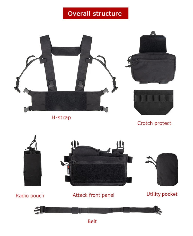 YAKEDA Chest Rig Modular Load Bearing Patrol Belt With Harness and Pouch Ranger Green Tactico Gear Hunting Chest
