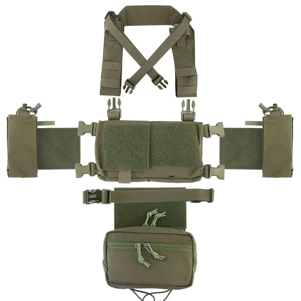 Tactical Chest Rig with 5.56/7.62 Magazine Pouch Holder, Pistol/Wing Pouch, Molle Dangler Pouch