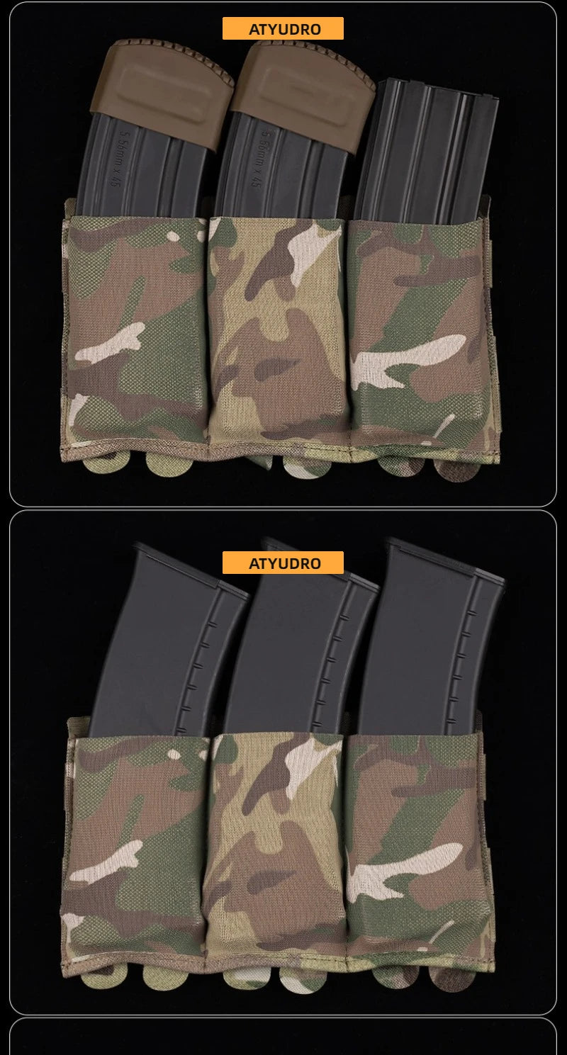 Tactical 5.56/7.62mm Lightweight Elastic Triple Mag Pouch Hunting CS Wargame Molle System Accessories Waist Bag Holster