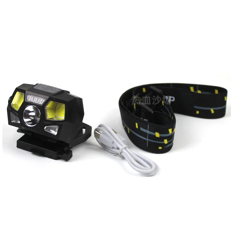 Adjustable Waterproof Multi-position Light Tactical FAST Helmet Headlamp XPE+COB Strong Light