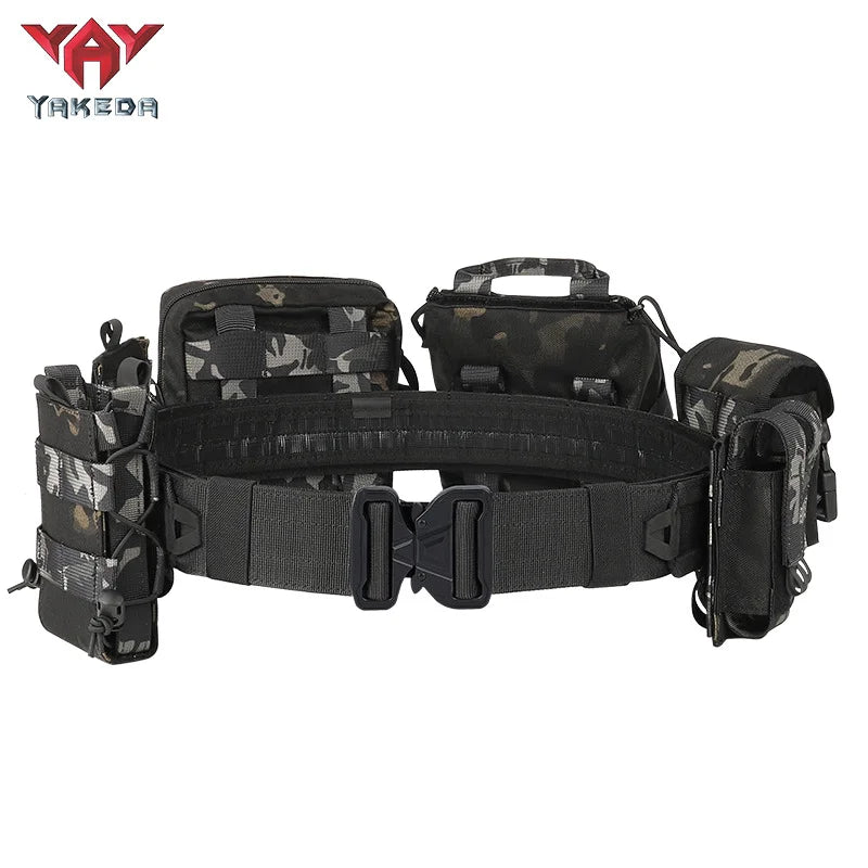 YAKEDA Molle Battle Belt Molle Combat Belt Tactical Combat Airsoft Heavy Duty Belt with Pouches 8-in-1