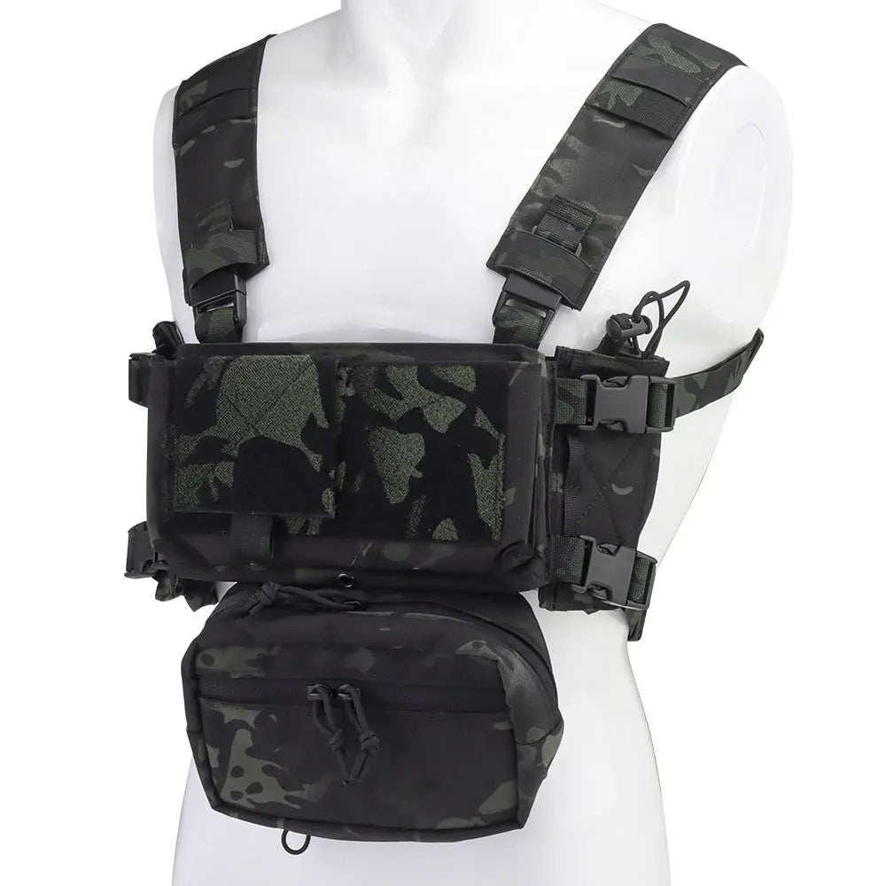 Tactical Chest Rig with 5.56/7.62 Magazine Pouch Holder, Pistol/Wing Pouch, Molle Dangler Pouch