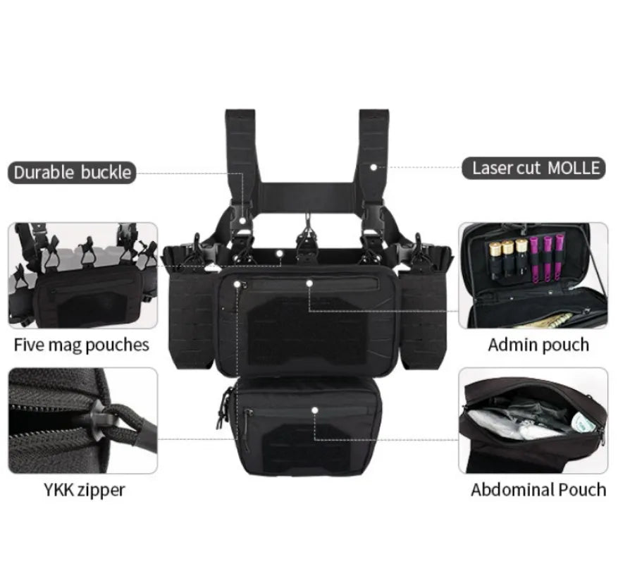 YAKEDA Tactical Chest Mini Rig Vest with Magazine Pouch Adjustable Detachable Laser-cutting Molle Modular Chest Vest