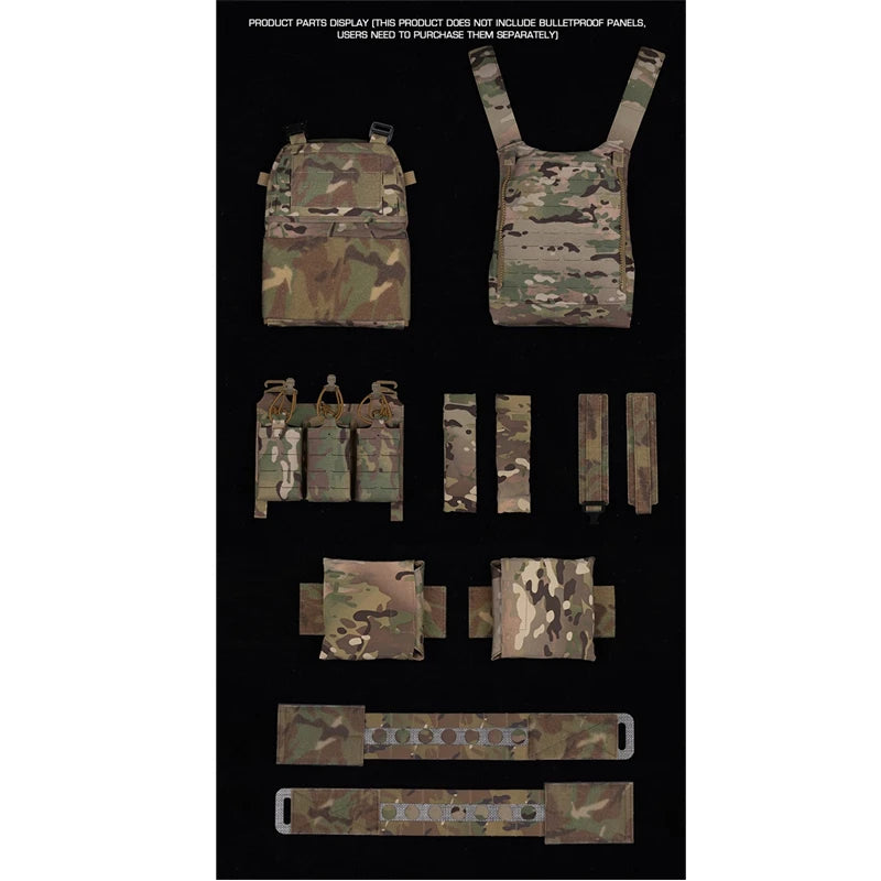 Ferro V5 FCPC Hunting Plate Carrier Modular Portable MOLLE Airsoft Training Triple Magazine Pouch With Zip On Back Panel Banger