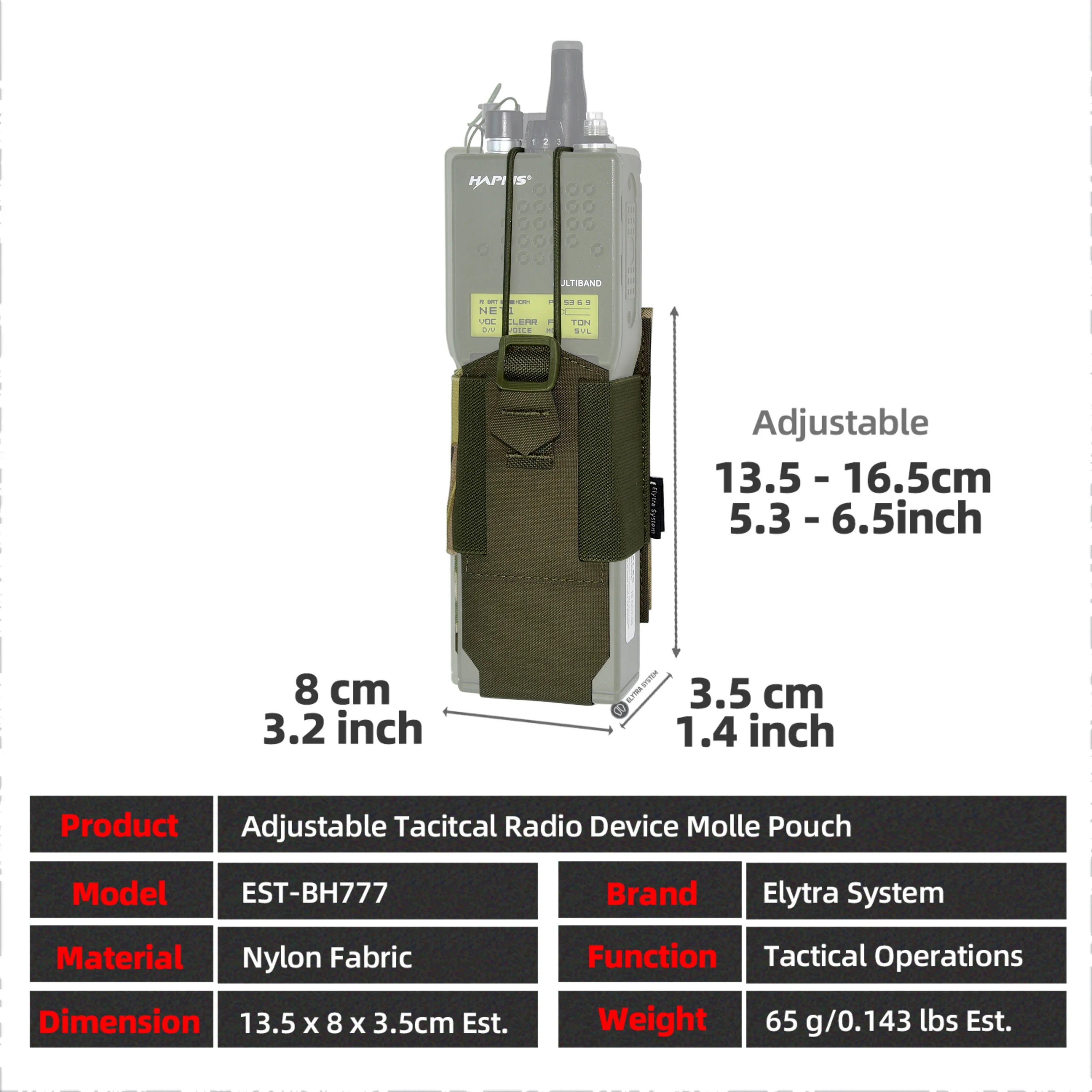 Tactical Adjustable Height Molle Compatible Storage Pouch for Large-Sized Radio Devices Molle Tool Pouch