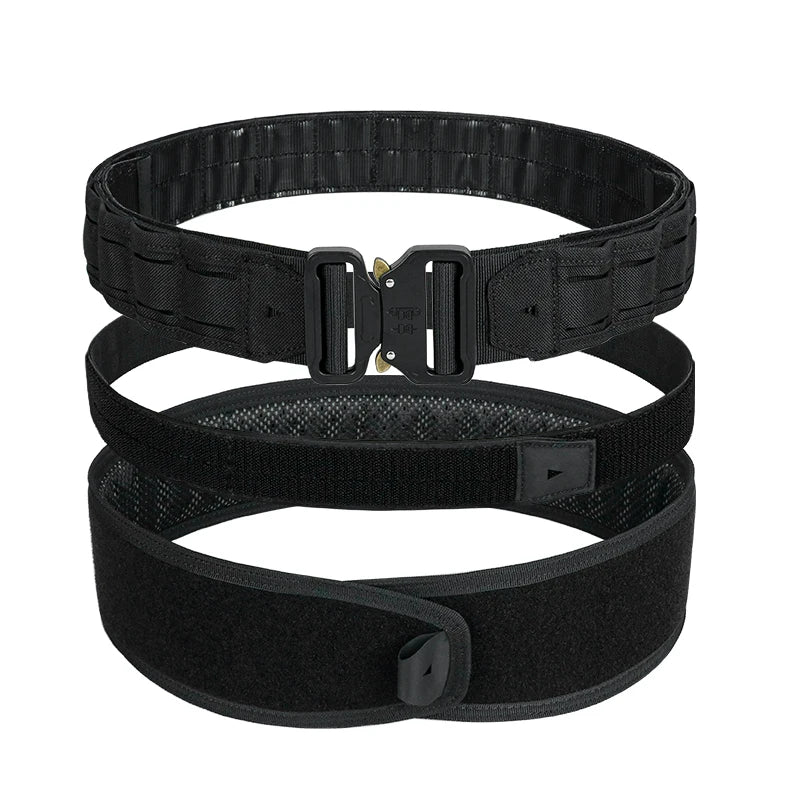 Tactical Belt 3 IN 1 Laser Cut Quick Release Buckle MOLLE Combat Shooting Belt with Inner Belt & Back Support Pad