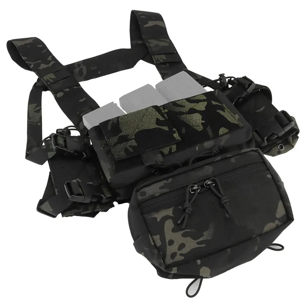 ATFG CAMO Micro Chest Rig with 5.56/7.62 Magazine Holder,Wing Pouches,Dangler Pouch,Fat Strap Shoulder Harness Set