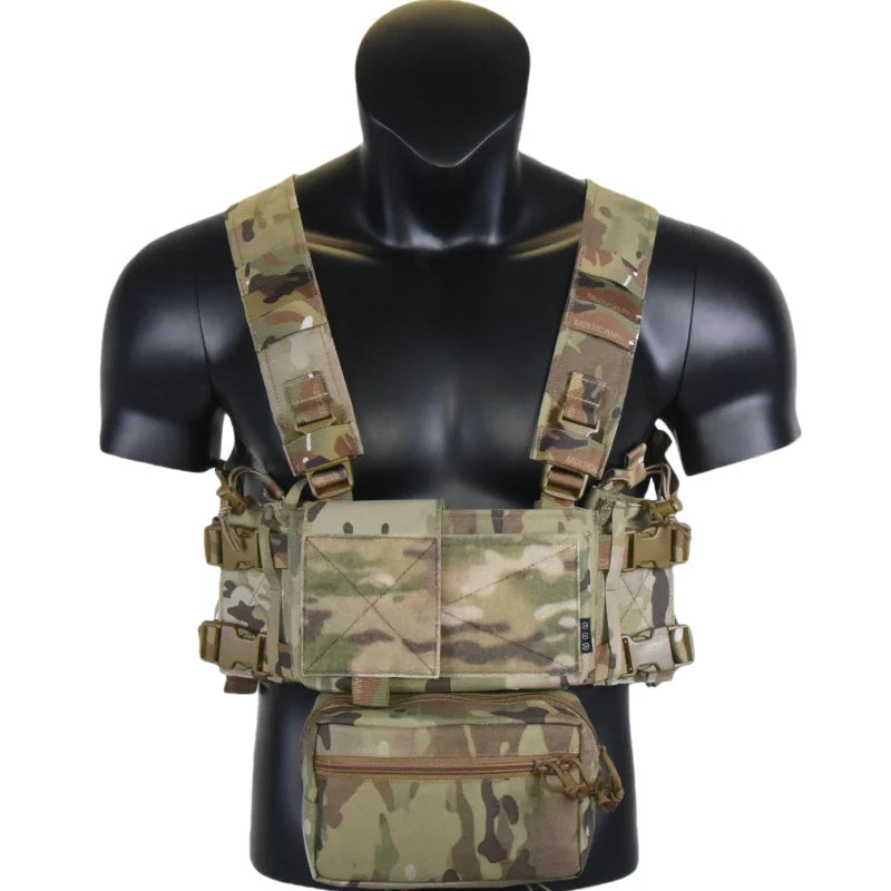 ATFG CAMO Micro Chest Rig with 5.56/7.62 Magazine Holder,Wing Pouches,Dangler Pouch,Fat Strap Shoulder Harness Set