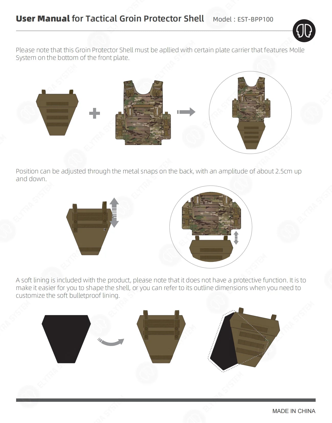 ATFG MC Camo LAP Panel 500D Delustered Nylon Tactical Groin Protection MV Lower Abdomen Platform Pouch Molle LAP Groin Bag