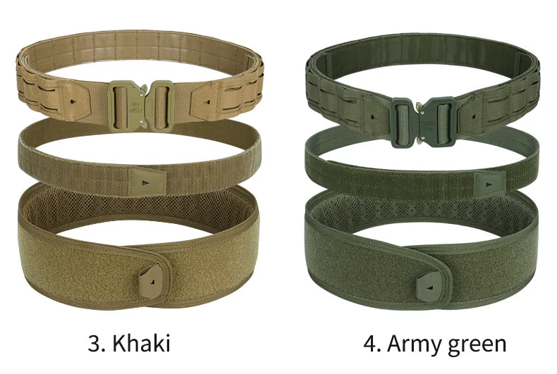 Tactical Belt 3 IN 1 Laser Cut Quick Release Buckle MOLLE Combat Shooting Belt with Inner Belt & Back Support Pad