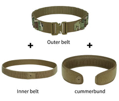 Tactical Belt 3 IN 1 Laser Cut Quick Release Buckle MOLLE Combat Shooting Belt with Inner Belt & Back Support Pad