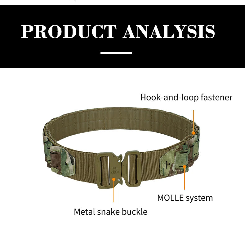 Tactical Belt 3 IN 1 Laser Cut Quick Release Buckle MOLLE Combat Shooting Belt with Inner Belt & Back Support Pad