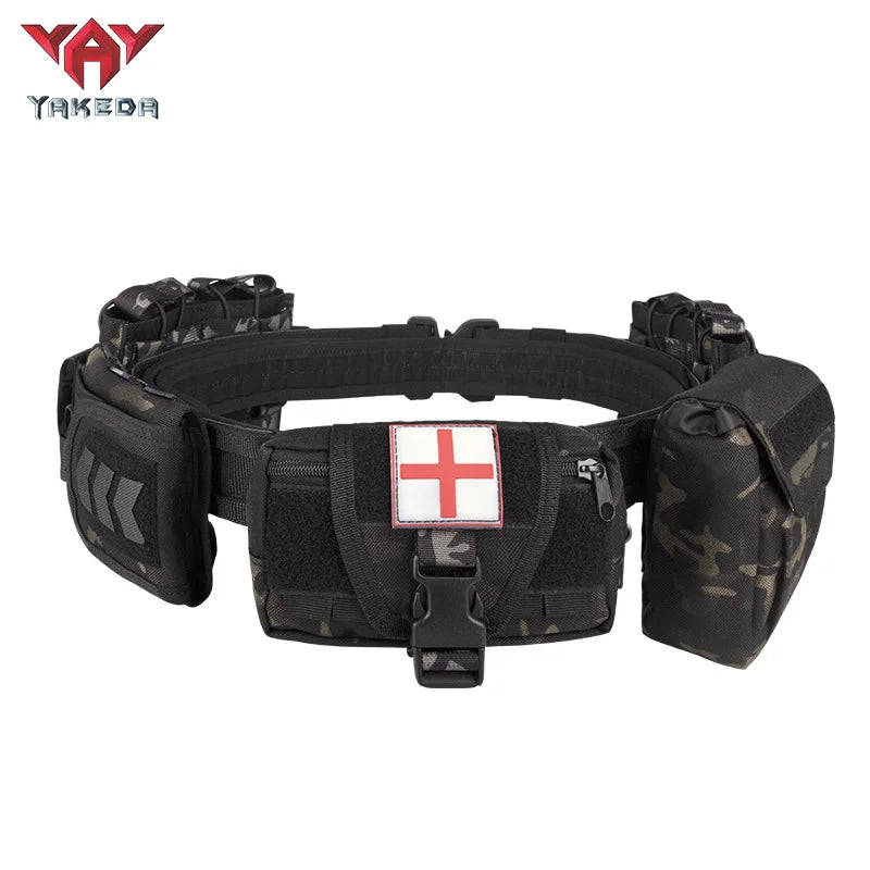 Yakeda Tactical Battle Belt 7 in 1 Airsoft Utility, 1000D Nylon Tactical Duty Belt with Mag Pouch Bag