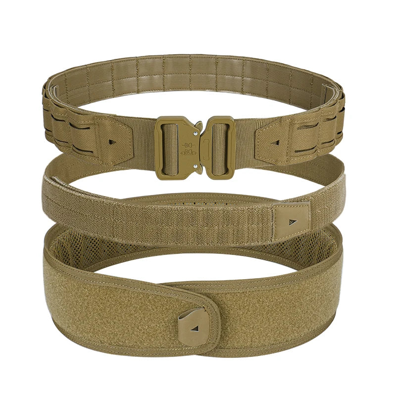 Tactical Belt 3 IN 1 Laser Cut Quick Release Buckle MOLLE Combat Shooting Belt with Inner Belt & Back Support Pad