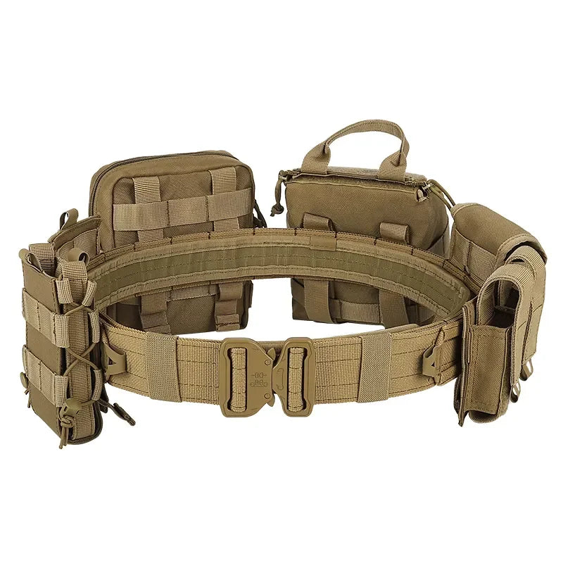 YAKEDA Molle Battle Belt Molle Combat Belt Tactical Combat Airsoft Heavy Duty Belt with Pouches 8-in-1
