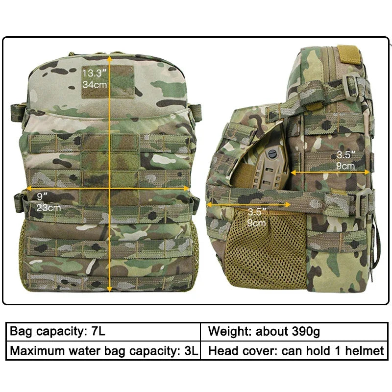 Nylon Tactical Molle Hydration Pack,Molle Hydration Carrier with Helmet Bag Pouch,Hydropack for 3L Water Bladder