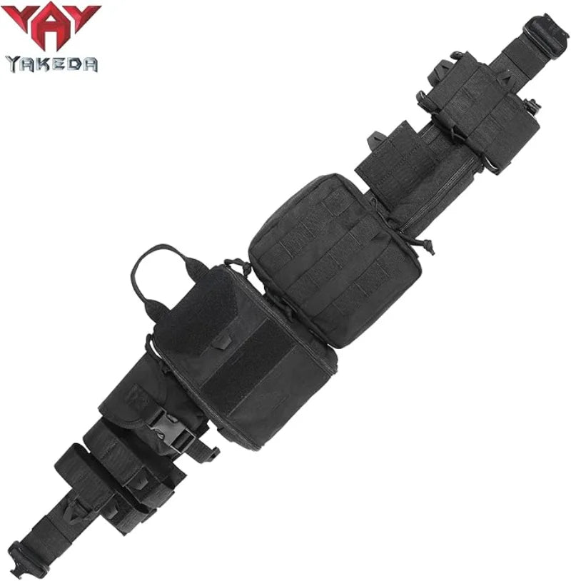 YAKEDA Molle Battle Belt Molle Combat Belt Tactical Combat Airsoft Heavy Duty Belt with Pouches 8-in-1