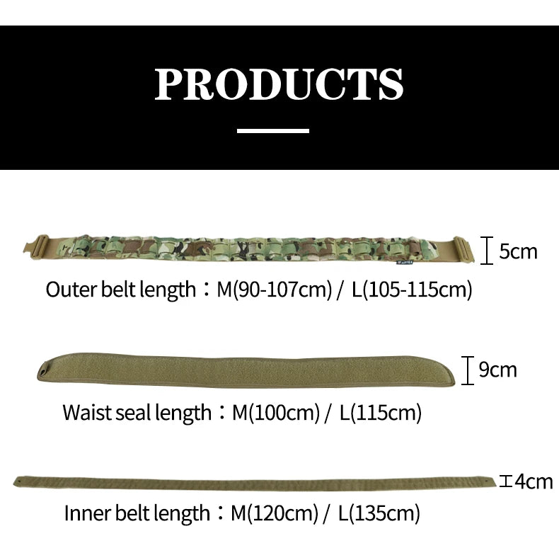 Tactical Belt 3 IN 1 Laser Cut Quick Release Buckle MOLLE Combat Shooting Belt with Inner Belt & Back Support Pad