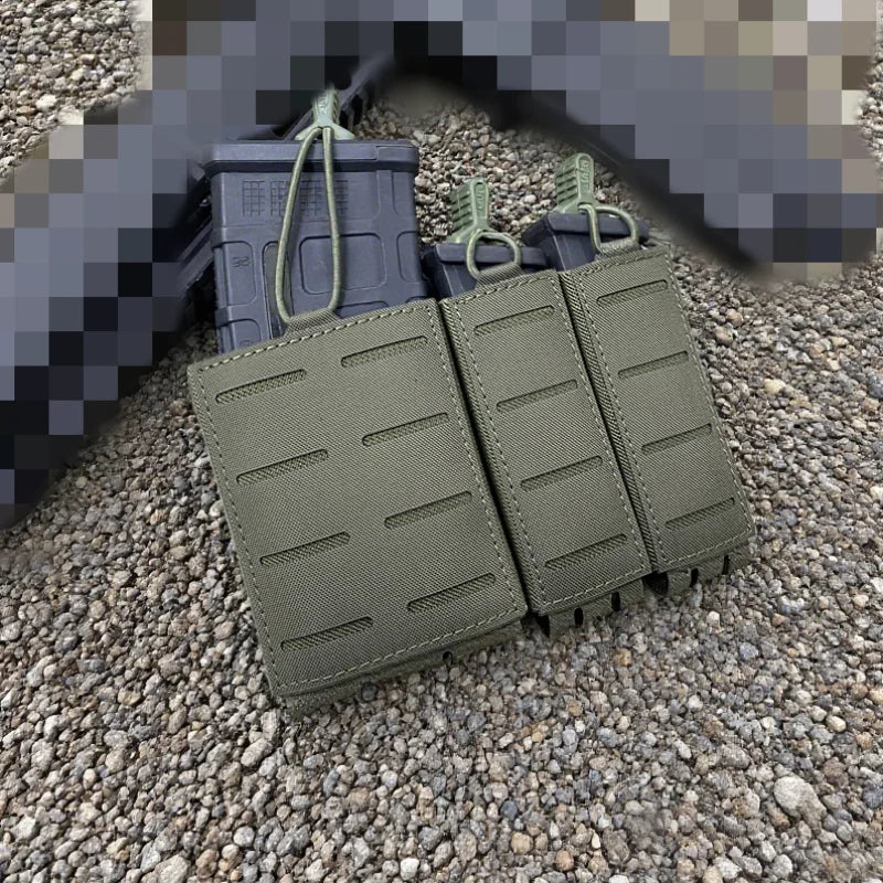 Tactical Triple Mag Pouch Mag Carrier 9mm 5.56 Molle Pouch Laser Cut Tool Pouch Quick Draw Holder molle Universal