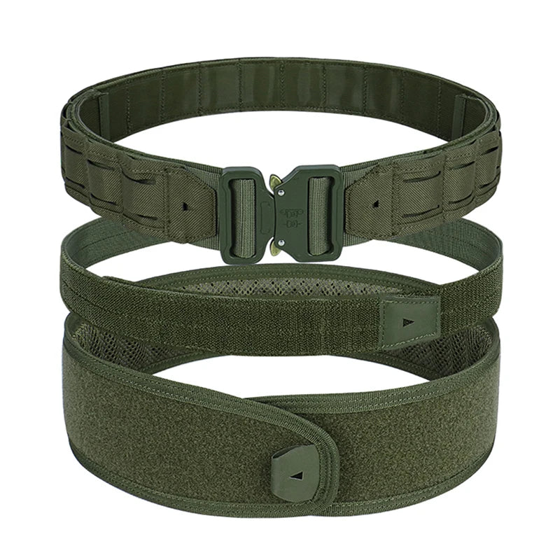 Tactical Belt 3 IN 1 Laser Cut Quick Release Buckle MOLLE Combat Shooting Belt with Inner Belt & Back Support Pad