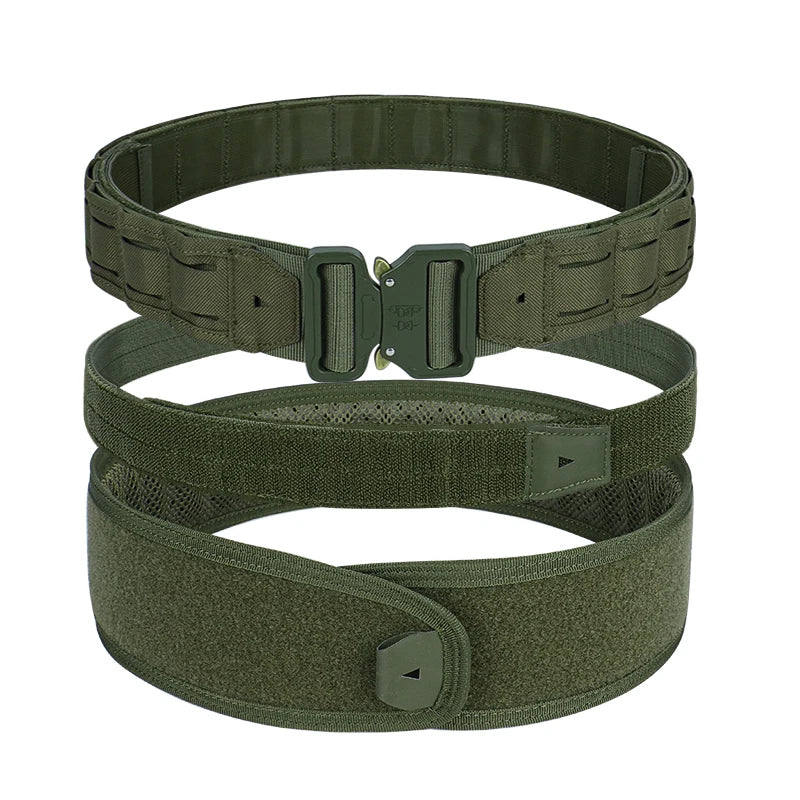 Tactical Belt 3 IN 1 Laser Cut Quick Release Buckle MOLLE Combat Shooting Belt with Inner Belt & Back Support Pad