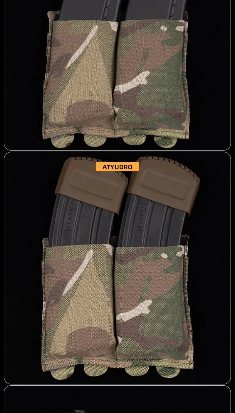 Tactical 5.56mm Lightweight Elastic Double Mag Pouch Hunting Equipment CS Shooting Molle System Paintball Accessories