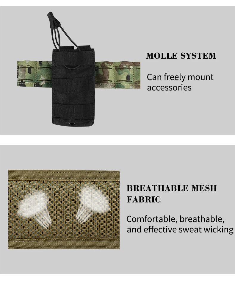 Tactical Belt 3 IN 1 Laser Cut Quick Release Buckle MOLLE Combat Shooting Belt with Inner Belt & Back Support Pad