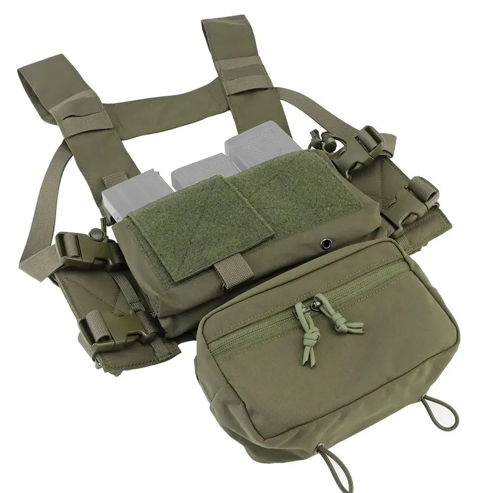 ATFG CAMO Micro Chest Rig with 5.56/7.62 Magazine Holder,Wing Pouches,Dangler Pouch,Fat Strap Shoulder Harness Set
