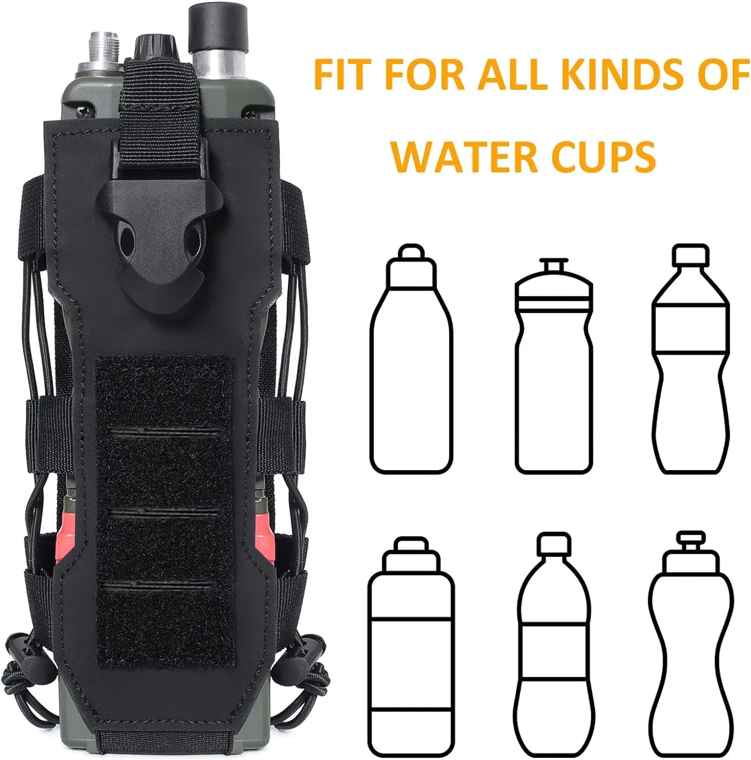 Laser Cut Design Molle Radio Pouch Holder & Molle Adjustable Water Bottle Holder 40 oz Bottle Pouch for Backpack Rope Contractio