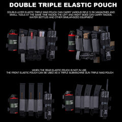 Tactical Chest Rig Lightweight WG Minimalistic Low Visibility Security Multi-mission Militar with Double-layer Triple Mag Pouch