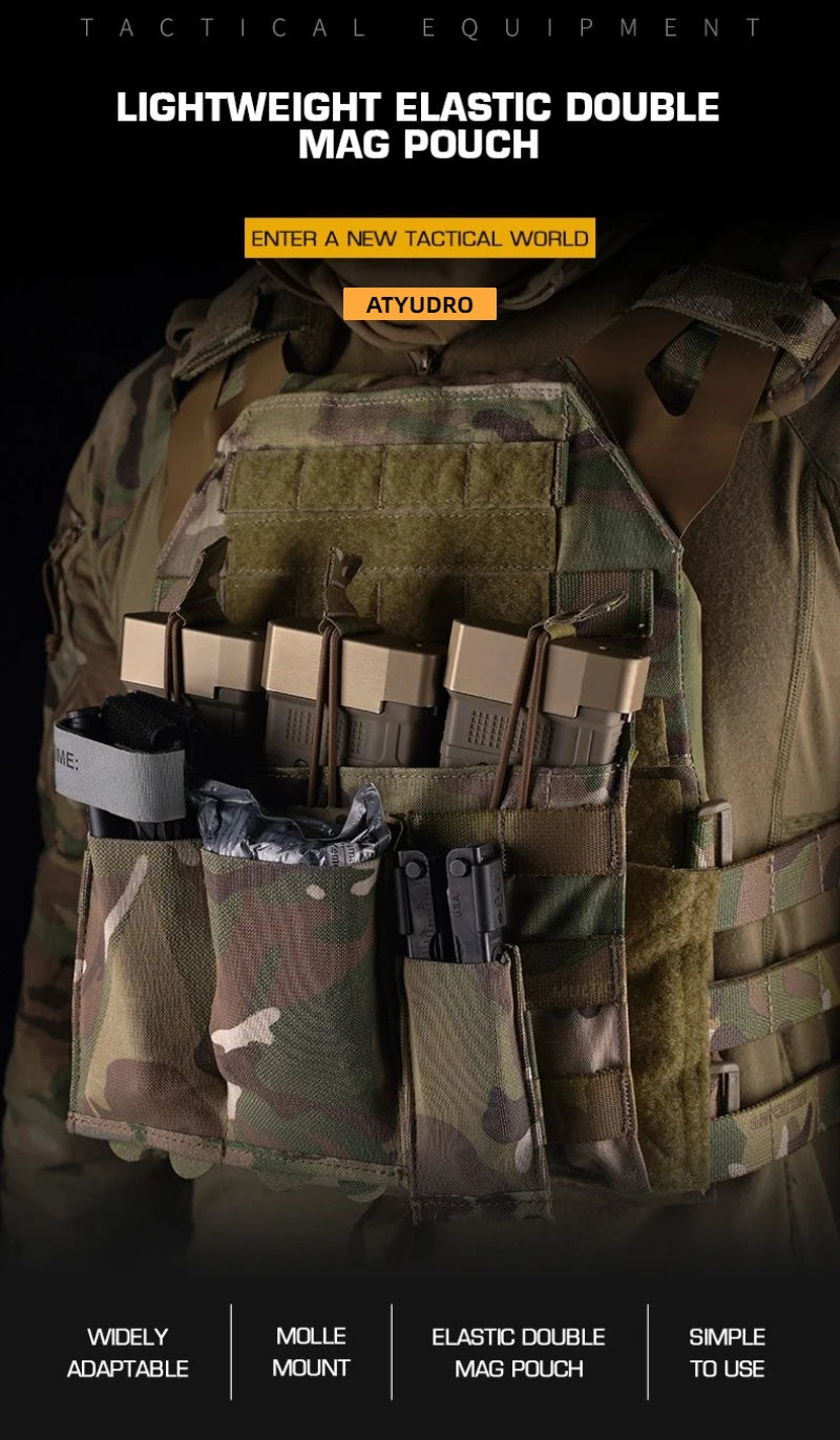 Tactical 5.56mm Lightweight Elastic Double Mag Pouch Hunting Equipment CS Shooting Molle System Paintball Accessories