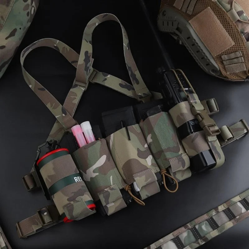 Tactical Chest Rig Lightweight WG Minimalistic Low Visibility Security Multi-mission Militar with Double-layer Triple Mag Pouch