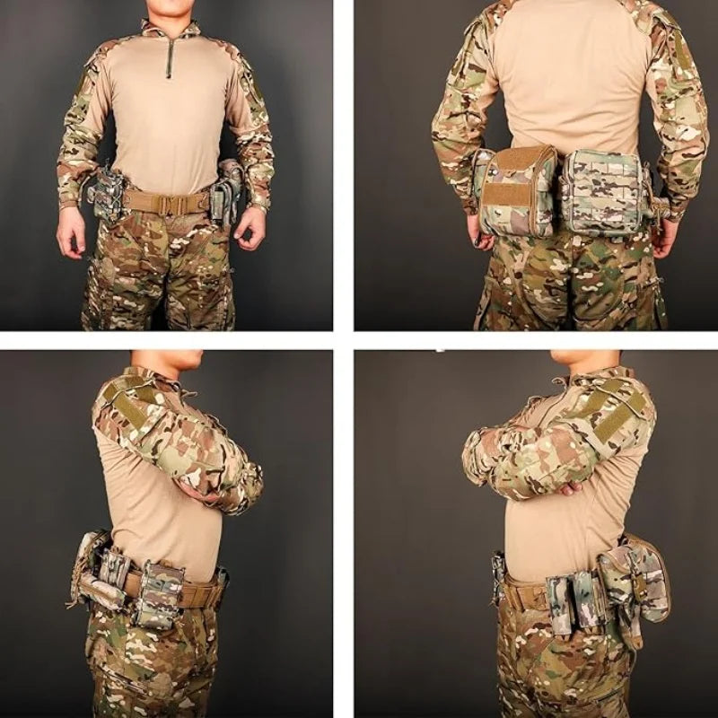 YAKEDA Molle Battle Belt Molle Combat Belt Tactical Combat Airsoft Heavy Duty Belt with Pouches 8-in-1