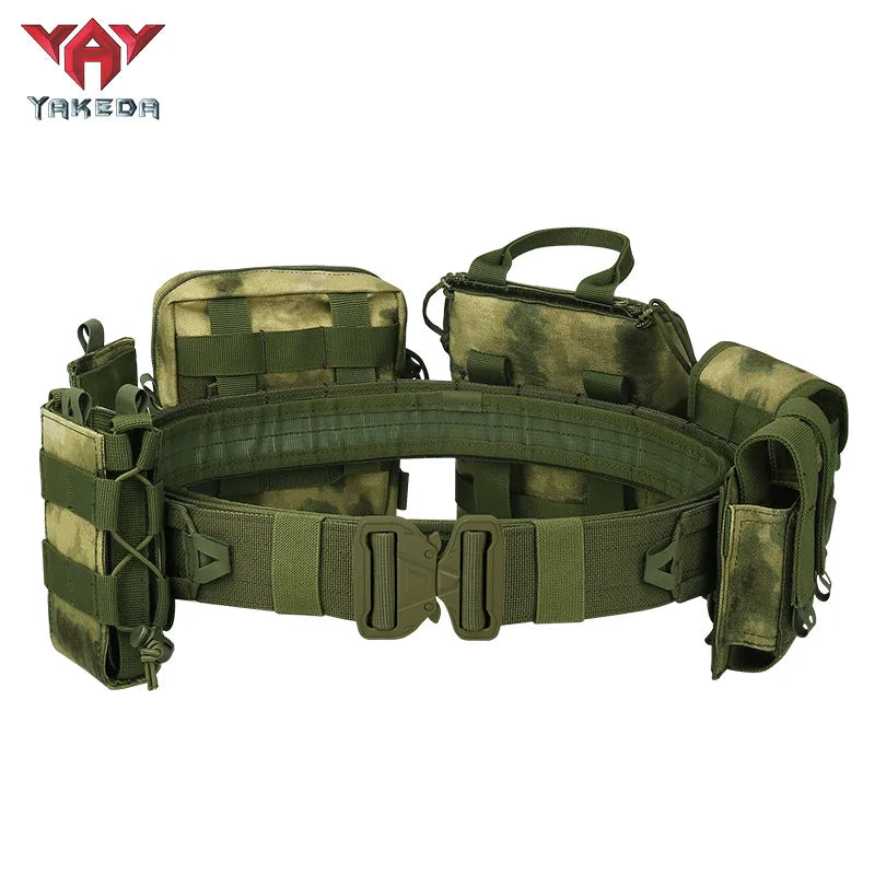 YAKEDA Molle Battle Belt Molle Combat Belt Tactical Combat Airsoft Heavy Duty Belt with Pouches 8-in-1