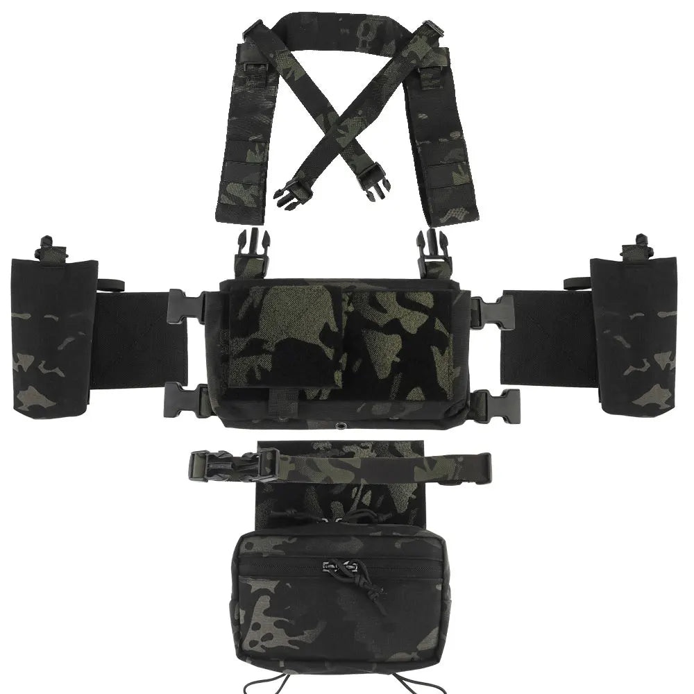 Tactical Chest Rig with 5.56/7.62 Magazine Pouch Holder, Pistol/Wing Pouch, Molle Dangler Pouch