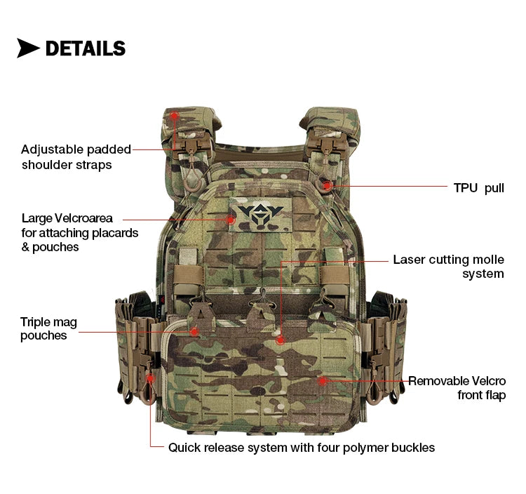 YAKEDA ATFG MOX CAMO Light Weight Quick Release Combat Plate Carrier 1000D Nylon Molle Chaleco Tactico Tactical Vest Hunting