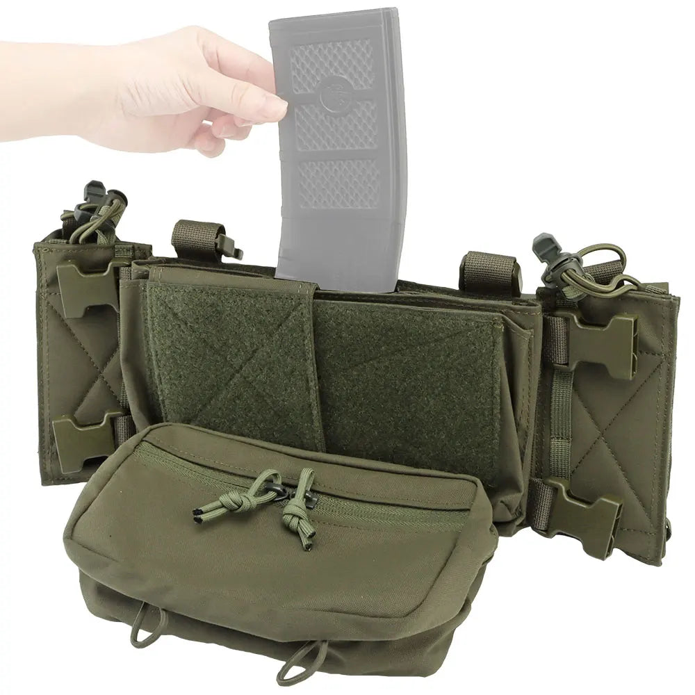 Tactical Chest Rig with 5.56/7.62 Magazine Pouch Holder, Pistol/Wing Pouch, Molle Dangler Pouch
