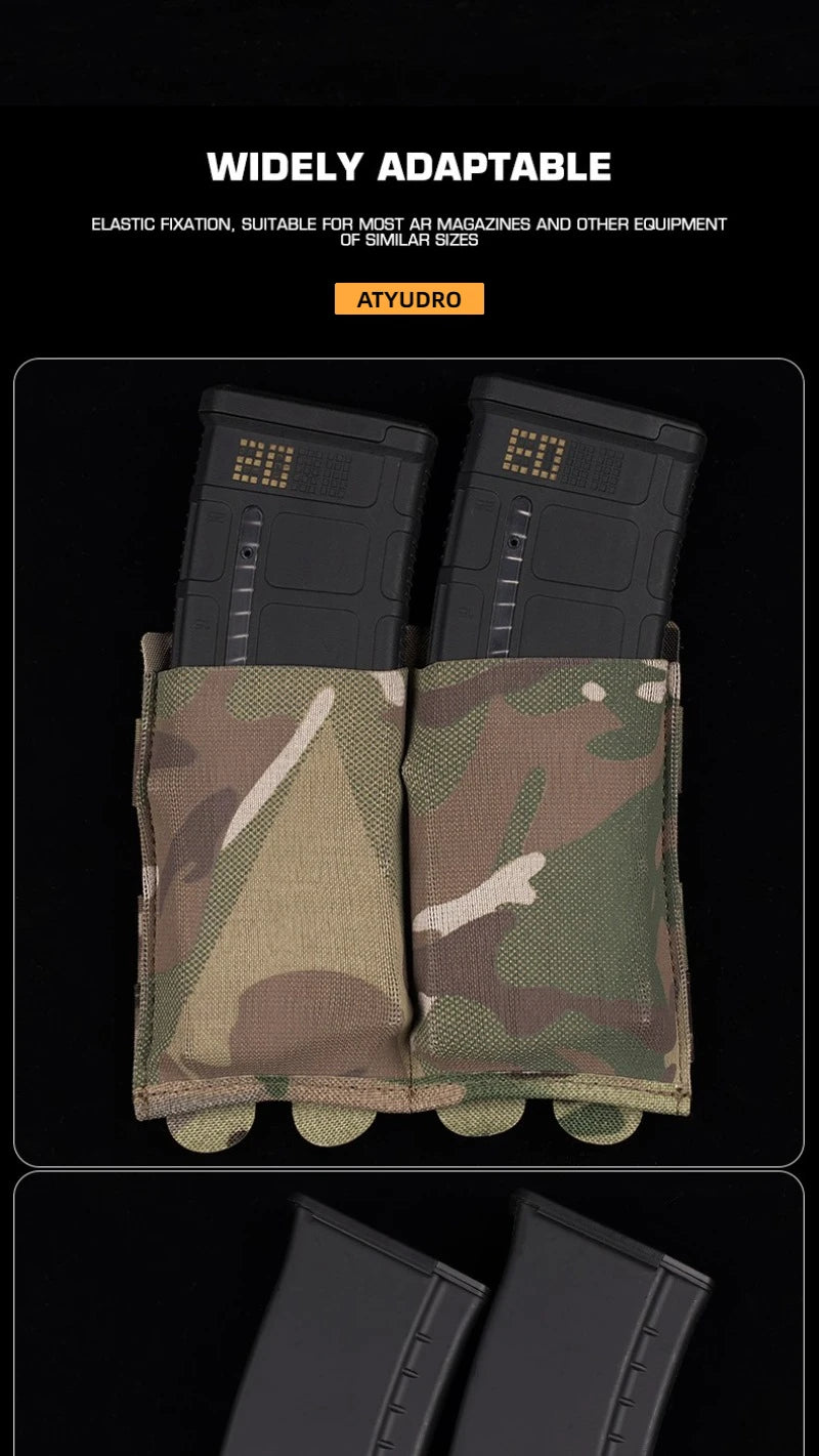 Tactical 5.56mm Lightweight Elastic Double Mag Pouch Hunting Equipment CS Shooting Molle System Paintball Accessories