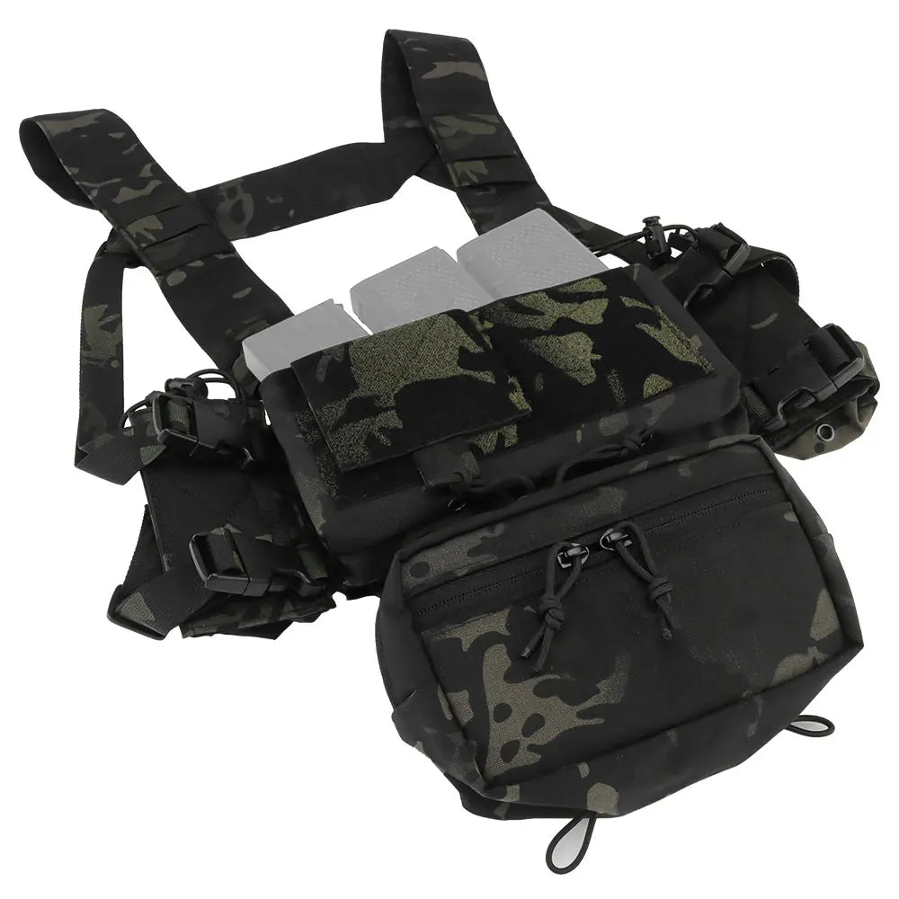 Tactical Chest Rig with 5.56/7.62 Magazine Pouch Holder, Pistol/Wing Pouch, Molle Dangler Pouch