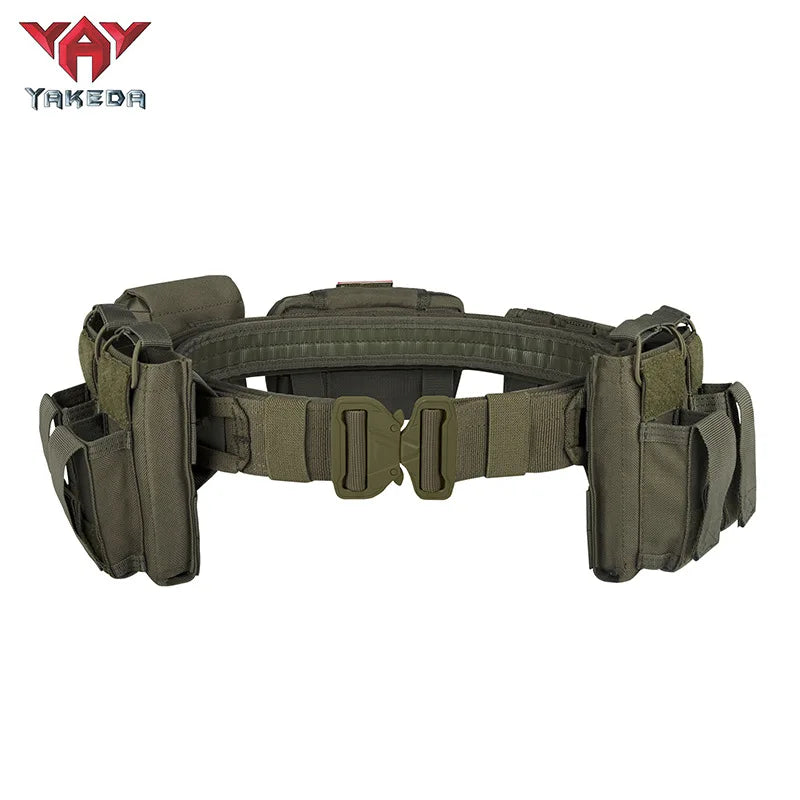Yakeda Tactical Battle Belt 7 in 1 Airsoft Utility, 1000D Nylon Tactical Duty Belt with Mag Pouch Bag