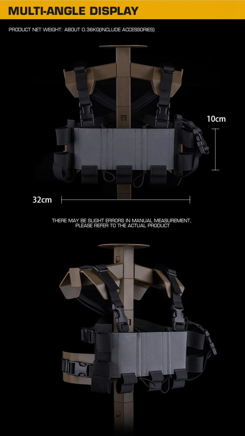 Tactical Chest Rig Lightweight WG Minimalistic Low Visibility Security Multi-mission Militar with Double-layer Triple Mag Pouch