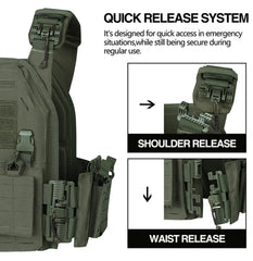 Ranger Green Plate Carrier Tactico Vest With Quick Release Security Molle Chaleco Tactico Bandolier Laser Cut Vest