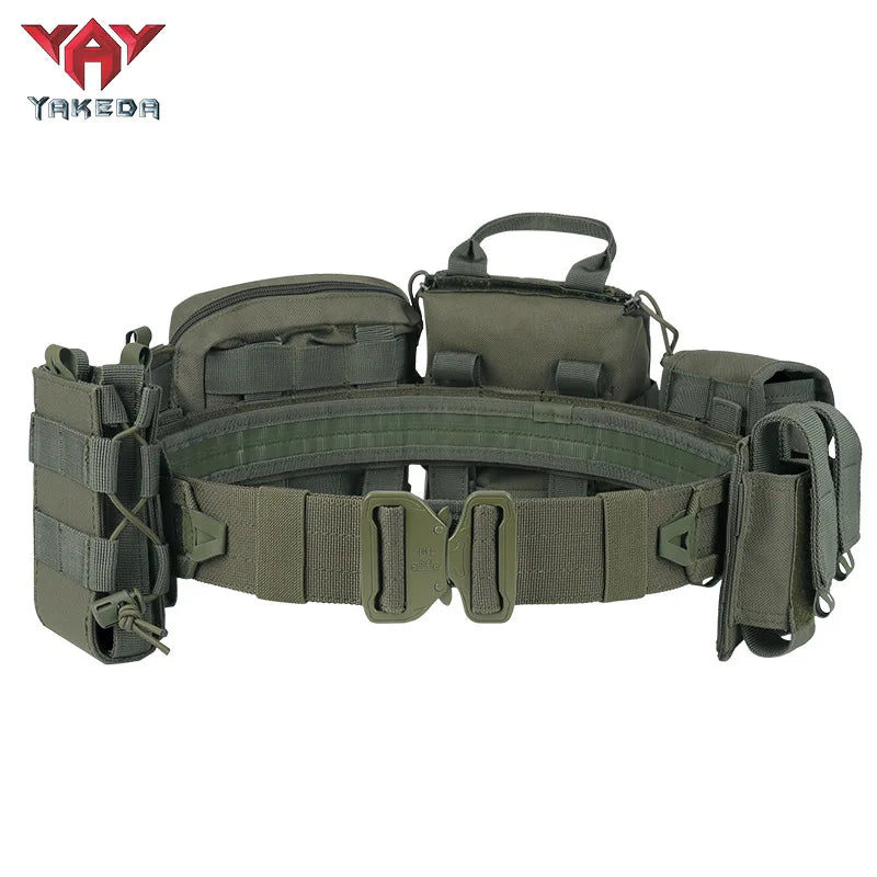 YAKEDA Molle Battle Belt Molle Combat Belt Tactical Combat Airsoft Heavy Duty Belt with Pouches 8-in-1