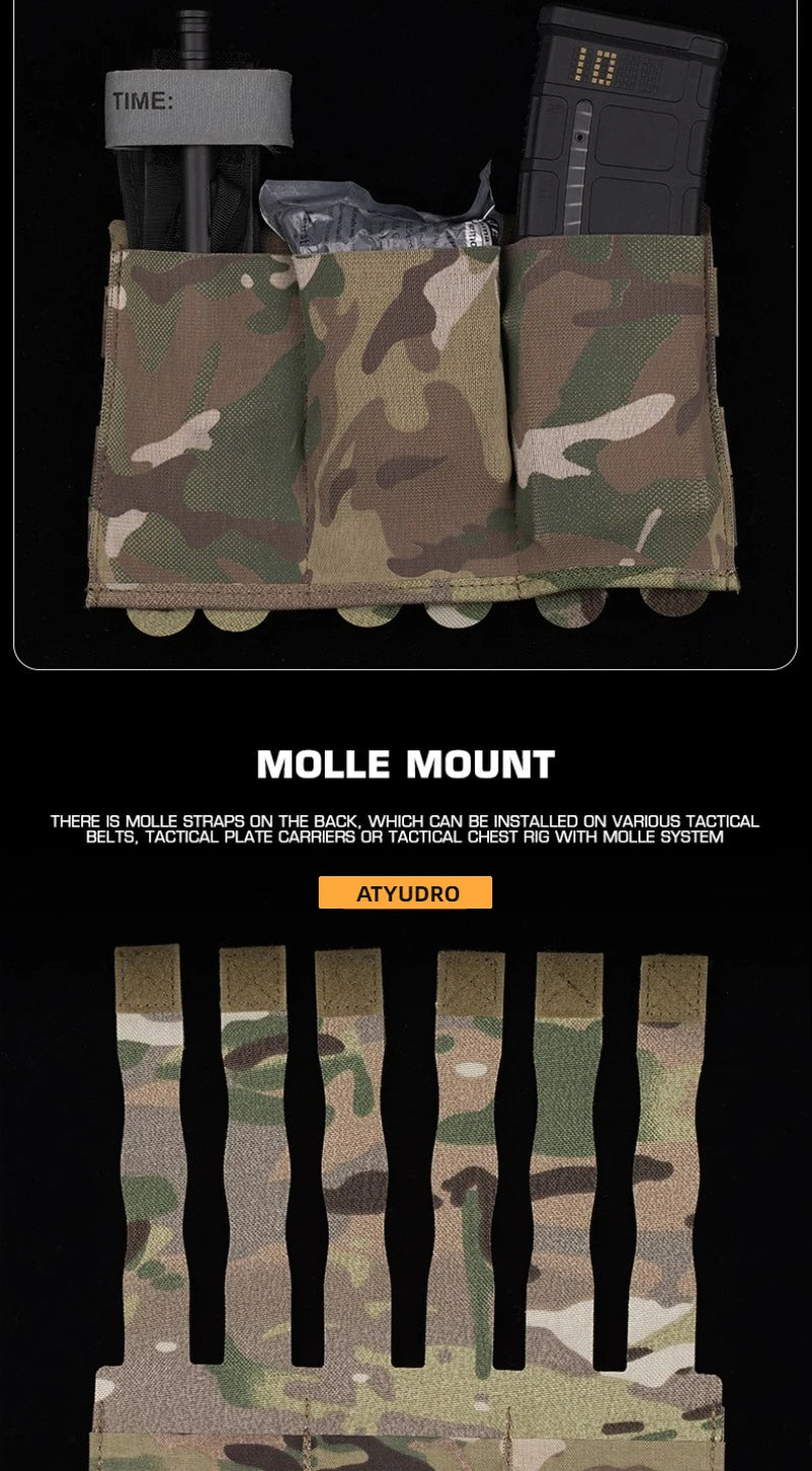 Tactical 5.56/7.62mm Lightweight Elastic Triple Mag Pouch Hunting CS Wargame Molle System Accessories Waist Bag Holster