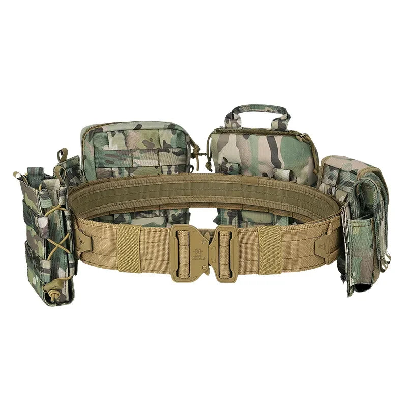 YAKEDA Molle Battle Belt Molle Combat Belt Tactical Combat Airsoft Heavy Duty Belt with Pouches 8-in-1